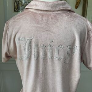 Juicy Couture Silky Soft Pink Velour Silver Bling Stud Cropped Button Up M
